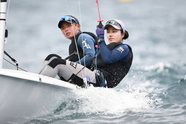 Kaito Takahashi & Sae Himeno (JPN), AUGUST 13, 2026 - Sailing : 2026 470 Class World Championship, WM, Weltmeisterschaft Mixed 470 Series at Enoshima Yacht Harbour in Kanagawa, Japan. Noxthirdxpartyxsales  aflo_340818342 KyoxKikuchix