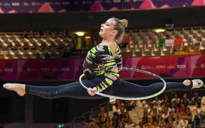 August 13, 2026, Frankfurt, Hesse, Germany: Swedish gymnast JOSEFINE ENGSTRAND competes in the 42nd Rhythmic gymnastics, Rhythmische Sportgymnastik, RSG World Championships qualifiers in the Festhalle in Frankfurt, Hesse, Germany on Thursday, August 13, 2026. 2026 Rhythmic Gymnastics World Championships Qualifying  - ZUMAd168 20260813_zsp_d168_184 Copyright: xKaixDambachx