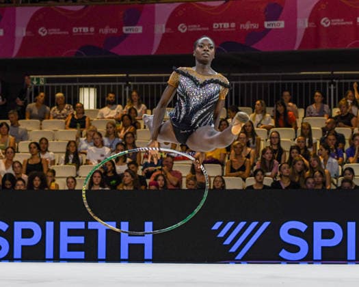 August 13, 2026, Frankfurt, Hesse, Germany: Ivory Coast gymnast ANAIS OSSONON competes in the 42nd Rhythmic gymnastics, Rhythmische Sportgymnastik, RSG World Championships qualifiers in the Festhalle in Frankfurt, Hesse, Germany on Thursday, August 13, 2026. 2026 Rhythmic Gymnastics World Championships Qualifying  - ZUMAd168 20260813_zsp_d168_213 Copyright: xKaixDambachx
