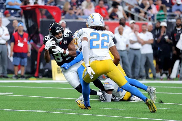 August 13, 2026, Houston, Texas, U.S: Houston Texans wide receiver Jared Wayne (89) is tackled from behind after a catch against the Los Angeles Chargers during the first quarter at Reliant Stadium in Houston, TX on August 13, 2026. NFL, American Football Herren, USA 2026 - Los Angeles Chargers Vs Houston Texans  - ZUMAw137 20260813_aap_w137_016 Copyright: xErikxWilliamsx