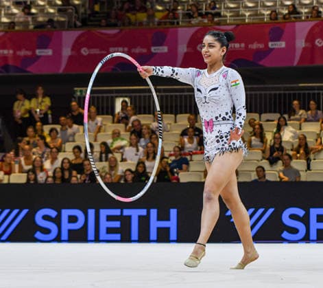 August 13, 2026, Frankfurt, Hesse, Germany: Indian gymnast PARINA RAHUL MADANPA competes in the 42nd Rhythmic gymnastics, Rhythmische Sportgymnastik, RSG World Championships qualifiers in the Festhalle in Frankfurt, Hesse, Germany on Thursday, August 13, 2026. 2026 Rhythmic Gymnastics World Championships Qualifying  - ZUMAd168 20260813_zsp_d168_231 Copyright: xKaixDambachx