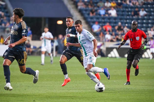 August 13, 2026, Chester, Pennsylvania, United States: Santos Laguna player, RAMIRO SORDO (26) in action against Philadelphia Union player, JESUS BUENO (8) during the Leagues Cup match at Subaru Park in Chester PA Soccer 2026: Santos Laguna 2 : 0 Philadelphia Union  - ZUMArf1_ 20260813_zaf_rf1_014 Copyright: xRickyxFitchettx