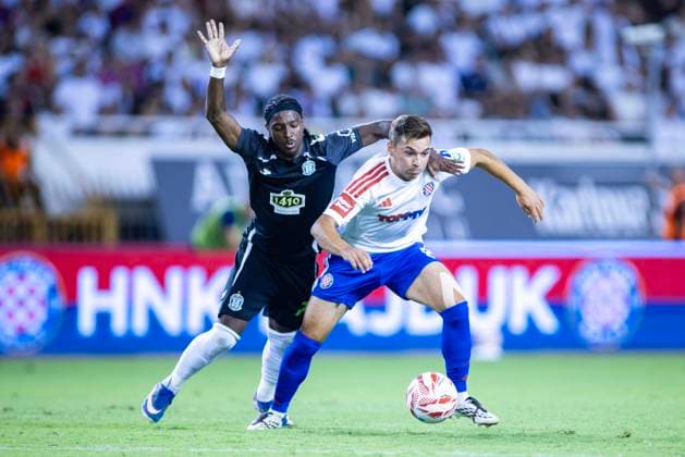 August 13, 2026, Split, Dalmatia, Croatia: Niko Sigur ( HNK Hajduk Split) 8 in action with the ball during the second leg of the UEFA Europa Conference League third qualifying round match between HNK Hajduk Split (CRO) and FK Zalgiris (LTU) at Poljud Stadium. On photo Niko Sigur (HNK HAJDUK SPLIT) 8 and Bryan Teixeira (FK Zalgiris) 70. Split Croatia - ZUMAp210 20260813_zsp_p210_003 Copyright: xMajaxPrgometx