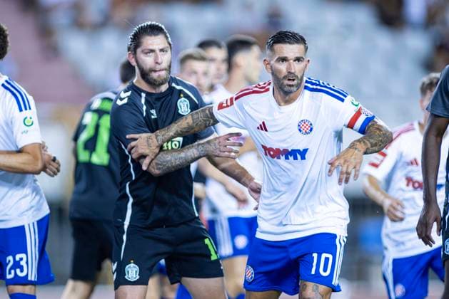 August 13, 2026, Split, Dalmatia, Croatia: Marko Livaja (HNK Hajduk Split) 10 and Stanislav Bilenkyi (FK Zalgiris) 19 during the second leg of the UEFA Europa Conference League third qualifying round match between HNK Hajduk Split (CRO) and FK Zalgiris (LTU) at Poljud Stadium. Split Croatia - ZUMAp210 20260813_zsp_p210_020 Copyright: xMajaxPrgometx