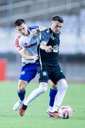 August 13, 2026, Split, Dalmatia, Croatia: Nikola Petkovic (FK Zalgiris) 11 in action with the ball during the second leg of the UEFA Europa Conference League third qualifying round match between HNK Hajduk Split (CRO) and FK Zalgiris (LTU) at Poljud Stadium. Nikola Petkovic (FK Zalgiris) 11 and Ron Raci (HNK Hajduk Split) 14. Split Croatia - ZUMAp210 20260813_zsp_p210_031 Copyright: xMajaxPrgometx
