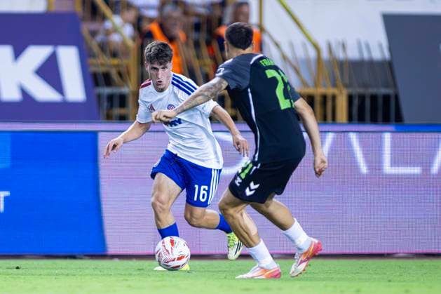 August 13, 2026, Split, Dalmatia, Croatia: Andelo Sutalo (HNK Hajduk Split) 16 in action with the ball during the second leg of the UEFA Europa Conference League third qualifying round match between HNK Hajduk Split (CRO) and FK Zalgiris (LTU) at Poljud Stadium. UEFA Conference League Third Qualifying Round: HNK HAJDUK SPLIT - FK Zalgiris 4:0  - ZUMAp210 20260813_zsp_p210_033 Copyright: xMajaxPrgometx
