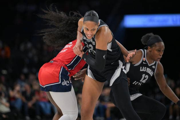 August 13, 2026, Las Vegas, Nevada, USA: AJA WILSON 22 (C) intense physical game during WNBA, Basketball Damen, USA regular season at the Michelob Ultra Arena in Las Vegas. Las Vegas USA - ZUMAo117 20260813_zsp_o117_006 Copyright: xMikaelxOnax