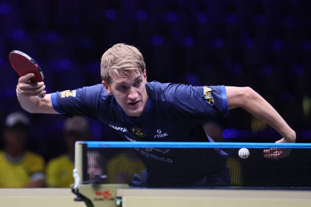 MALMO, SWEDEN - AUGUST 13: Anton Kallberg of Sweden competes in the Men s Singles Round of 32 match against Zhou Qihao of China on Day 4 of Europe Smash Sweden 2026 at Baltiska Hallen on August 13, 2026 in Malmo, Sweden.  Copyright: xVCGx 111659865648