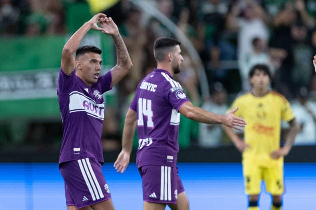 Myrto Uzuni (L) of Austin celebrate a goal in a Leagues Cup match between America and Austin FC at the Q2 stadium in Austin, United States, 13 August 2026. Leagues Cup - America vs Austin FC !ACHTUNG: NUR REDAKTIONELLE NUTZUNG!  Copyright: xCarlosxRamírezx AMDEP871 0864048833st