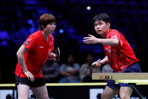 MALMO, SWEDEN - AUGUST 13: Lin Shidong and Kuai Man of China compete in the Mixed Doubles Quarterfinal match against Alexis Lebrun of France and Satsuki Odo of Japan on Day 4 of Europe Smash Sweden 2026 at Baltiska Hallen on August 13, 2026 in Malmo, Sweden.  Copyright: xVCGx 111659865709