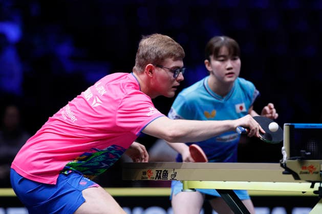 MALMO, SWEDEN - AUGUST 13: Alexis Lebrun of France and Satsuki Odo of Japan compete in the Mixed Doubles Quarterfinal match against Lin Shidong and Kuai Man of China on Day 4 of Europe Smash Sweden 2026 at Baltiska Hallen on August 13, 2026 in Malmo, Sweden.  Copyright: xVCGx 111659865736
