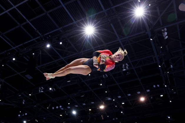 2026 Artistic Gymnastics European Championships - Day 1 Karina Schonmaier of Germany competes on the vault during day one of the 2026 Artistic Gymnastics European Championships at Arena Zagreb on August 13, 2026 in Zagreb, Crotia.  IgorxKralj PIXSELL