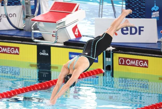 Belgian Florine Gaspard pictured in action during the heats of the Women™s 50m freestyle race at the European Aquatics Championships in Paris, France on Friday 14 August 2026. VIRGINIExLEFOUR  x183341487x