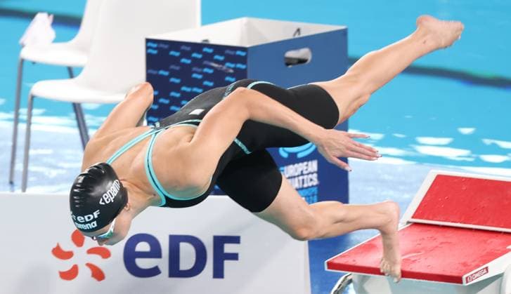 Belgian Florine Gaspard pictured in action during the heats of the Women™s 50m freestyle race at the European Aquatics Championships in Paris, France on Friday 14 August 2026. VIRGINIExLEFOUR  x183341491x