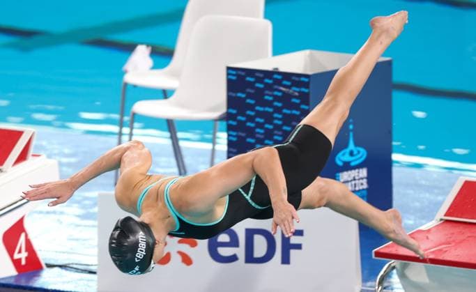 Belgian Florine Gaspard pictured in action during the heats of the Women™s 50m freestyle race at the European Aquatics Championships in Paris, France on Friday 14 August 2026. VIRGINIExLEFOUR  x183341492x