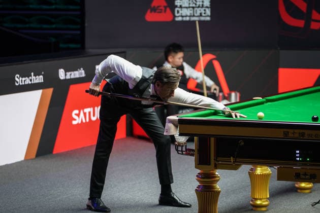 TAIYUAN, CHINA - AUGUST 14: David Gilbert of England plays a shot in the Quarterfinal match against Zhou Yuelong of China on day 7 of the 2026 World Snooker Tour China Open at Taiyuan Binhe Sports Center on August 14, 2026 in Taiyuan, Shanxi Province of China.  Copyright: xTaixChengzhex 111659923309