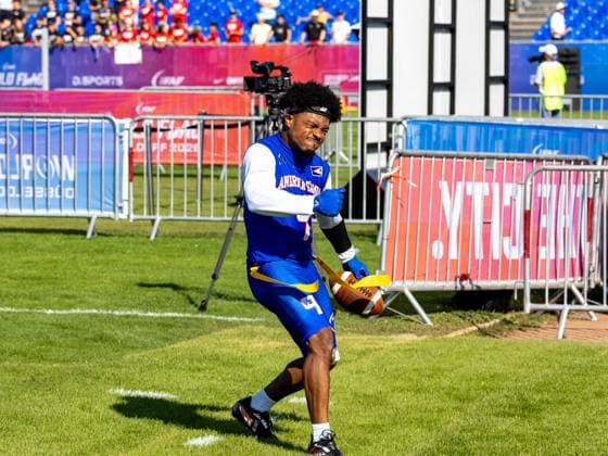 5 Taulia Tagovailoa (QB) Team American Samoa Men touchdown. Team American Samon Men vs Team USA Men, Flag Football , IFAF, WM, 2026, 13.08-16.08.26, Düsseldorf Flag Football Komplex Düsseldor Germany Copyright: xPFA ChristopherxMettkenx