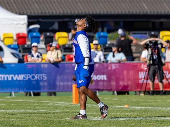 9 Jahcour Hasaan Pearson (WR DB) Team American Samoa Men first down. Team American Samon Men vs Team USA Men, Flag Football , IFAF, WM, 2026, 13.08-16.08.26, Düsseldorf Flag Football Komplex Düsseldor Germany Copyright: xPFA ChristopherxMettkenx
