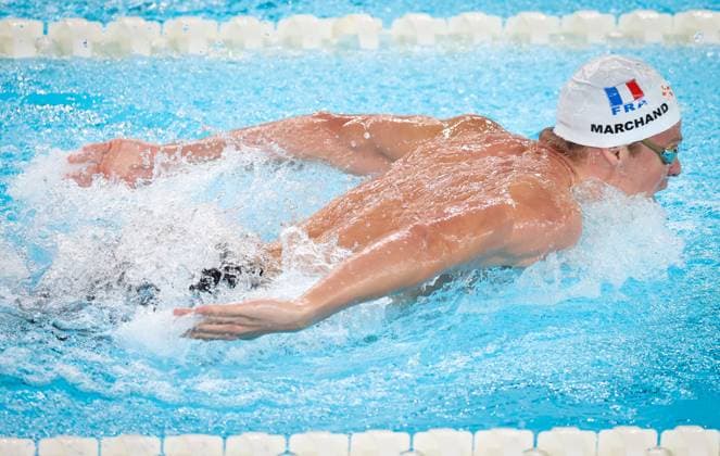 French swimmer Leon Marchand pictured in action during the men s 200m butterfly at the European Aquatics Championships in Paris, France on Friday 14 August 2026. VIRGINIExLEFOUR  x183344029x