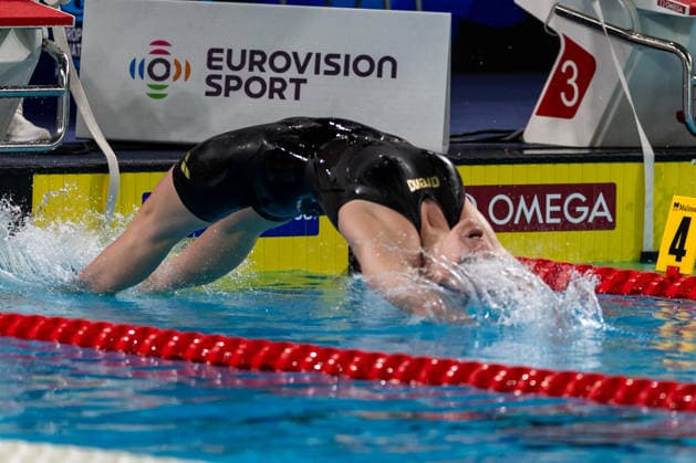SWIMMING - EAC 2026 PARIS,FRANCE,14.AUG.26 - SWIMMING - European Aquatics Championships Paris 2026, 100m backstroke, women. Image shows Iris Julia Berger (AUT).  GEPAxpictures xPhilippxBrem
