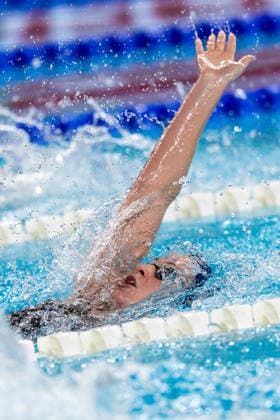 SWIMMING - EAC 2026 PARIS,FRANCE,14.AUG.26 - SWIMMING - European Aquatics Championships Paris 2026, 100m backstroke, women. Image shows Iris Julia Berger (AUT).  GEPAxpictures xPhilippxBrem