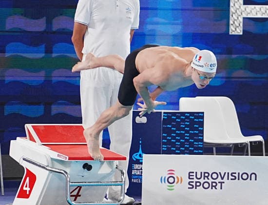 European Swimming Championships - Leon Marchand At 200m Butterfly Men Leon Marchand of France competes during the heats of the 200m butterfly men at the European Swimming Championships at the Greater Paris Metropolis Olympic Aquatics Centre in Paris, France on August 14, 2026. Photo by Laurent Lairys ABACAPRESS.COM Saint Denis France  Copyright: xLairysxLaurent ABACAx