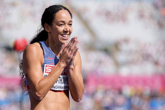 BIRMINGHAM, GREAT BRITAIN - AUGUST 14, 2026 : Katarina JOHNSON-THOMPSON (GBR Great Britain) competing in the 100m hurdles in the heptathlon during the European Athletics Championships at Alexander Stadium on August 14, 2026 in Birmingham, Great Britain. Great Britain Copyright: xLeahxKohringx