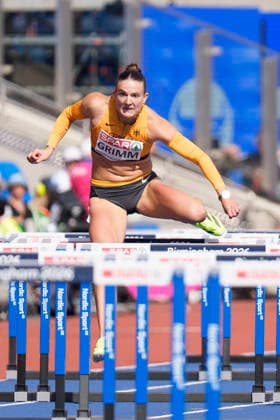 BIRMINGHAM, GREAT BRITAIN - AUGUST 14, 2026 : Vanessa GRIMM (GER Germany) competing in the 100m hurdles in the heptathlon during the European Athletics Championships at Alexander Stadium on August 14, 2026 in Birmingham, Great Britain. Great Britain Copyright: xLeahxKohringx