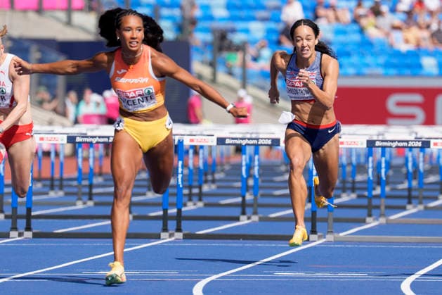 BIRMINGHAM, GREAT BRITAIN - AUGUST 14, 2026 : Katarina JOHNSON-THOMPSON (GBR Great Britain) competing in the 100m hurdles in the heptathlon during the European Athletics Championships at Alexander Stadium on August 14, 2026 in Birmingham, Great Britain. Great Britain Copyright: xLeahxKohringx