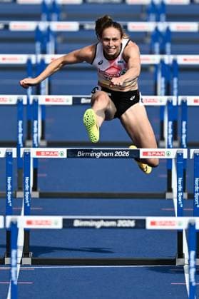 Belgian Noor Vidts pictured in action during the 100m hurdles race of the women s heptathlon competition, at on the fifth day of the European Athletics Championships (August 10-18) in Birmingham, United Kingdom, on Friday 14 August 2026. ERICxLALMAND  x183351694x