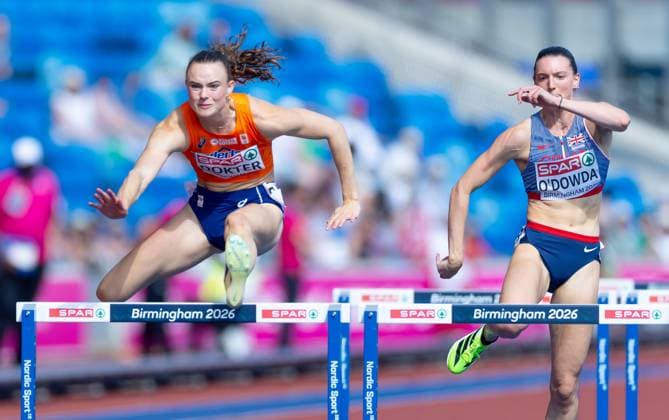 BIRMINGHAM - Sofie Dokter in action in the 100 meters of the heptathlon during the fifth day of the European Athletics Championships. IRIS VAN DEN BROEK ANP xVIxANPxSportx xxANPxIVx 565446823 originalFilename: 565446823.jpg