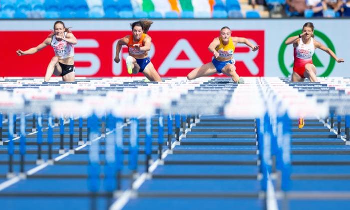 BIRMINGHAM - Emma Oosterwegel in action in the 100 meters of the heptathlon during the fifth day of the European Athletics Championships. IRIS VAN DEN BROEK ANP xVIxANPxSportx xxANPxIVx 565446869 originalFilename: 565446869.jpg