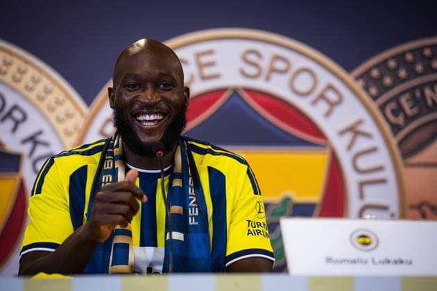 Belgian Romelu Lukaku pictured at a press moment for the signing of his new contract with the Turkish Süper Lig team Fenerbahce SK in Istanbul, Turkey on Friday 14 August 2026. Lukaku signed a deal for one year, with the option to extend the contract. The Turkish team payed 6 million euro for the attacker, who made a transfer from the Italian SSC Napoli. BURAK BASTURK BurakxBasturk  x0864076092stx