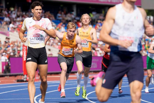 BIRMINGHAM, GREAT BRITAIN - AUGUST 14, 2026 : Germany in the 4x400m relay: Thilo TRAUE (GER Germany), Thorben FINKE (GER Germany) competing during the European Athletics Championships at Alexander Stadium on August 14, 2026 in Birmingham, Great Britain. Great Britain Copyright: xLeahxKohringx
