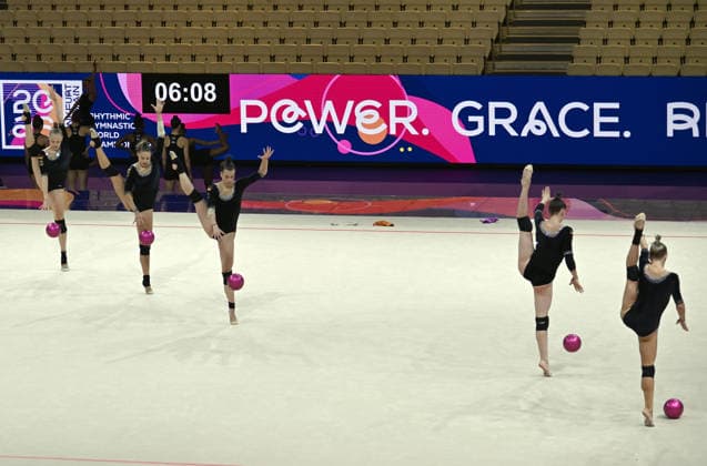 14.08.2026, xhbx, Rhythmische Sportgymnastik Weltmeisterschaft 2026, v.l. Podiumstraining Deutschland Gruppe (DFL DFB REGULATIONS PROHIBIT ANY USE OF PHOTOGRAPHS as IMAGE SEQUENCES and or QUASI-VIDEO) Frankfurt am Main *** August 14, 2026, xhbx, 2026 Rhythmic Gymnastics World Championships, from left: Germany’s podium practice, Group DFL DFB REGULATIONS PROHIBIT ANY USE OF PHOTOGRAPHS as IMAGE SEQUENCES and or QUASI-VIDEO Frankfurt am Main