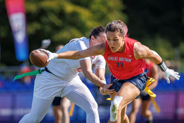 Great Britain (GBR) vs. Austria (AUT), Day 2 Women at IFAF Flag Football Championships Düsseldorf 2026, 14.08.2026 Duesseldorf, Germany - Aug. 14, 2026: Marta Bakowska-Mathews (GBR 11) during the match between Great Britain (GBR) vs. Austria (AUT) on the second day of the Women IFAF Flag Football World Championships at the Bezirkssportanlage Duesseldorf Garath *** Great Britain (GBR) vs. Austria (AUT), Day 2 Women s Division at the IFAF Flag Football Championships in Düsseldorf 2026, August 14, 2026, Düsseldorf, Germany. Marta Bakowska Mathews (GBR 11) during the match between Great Britain (GBR) and Austria (AUT) on the second day of the Women’s IFAF Flag Football World Championships at the Bezirkssportanlage Düsseldorf Garath Copyright: xBEAUTIFULxSPORTS B.Hoffmannx