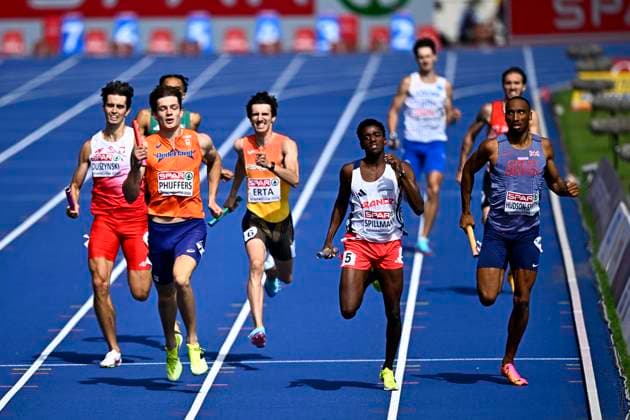 European Athletics Championships Birmingham 2026 - day 5 BIRMINGHAM, ENGLAND - AUGUST 14 : Phijffers Jonas (NED), Spillmann Yann (FRA) in action during the 4x400 Relay Men Round 1 Heat 2 on day 5 of the Birmingham 2026 European Athletics Championships on August 14, 2026 in Birmingham, England, 14 08 2026 Birmingham ENGLAND  Copyright: xTomasxSiskx