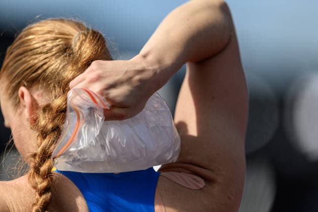 260814 Erika Wärff of Sweden with a bag of ice after competing in women™s heptathlon during day 5 of the 2026 European Athletics Championships on August 14, 2026 in Birmingham. Photo: Mathias Bergeld BILDBYRAN kod MB MT1070 friidrott athletics friidrett friidrotts-em em friidretts-em 2026 european athletics championships day 5 bbeng sweden sverige dam damer women *** August 14, 2026: Erika Wärff of Sweden with a bag of ice after competing in the women’s heptathlon on Day 5 of the 2026 European Athletics Championships on August 14, 2026 in Birmingham. Photo by Mathias Bergeld, BILDBYRAN, code MB MT1070. track and field, athletics, friidrett, friidrotts EM, 2026 European Athletics Championships, Day 5, BBENG, Sweden, women  Copyright: MATHIASxBERGELD BB260814MB024