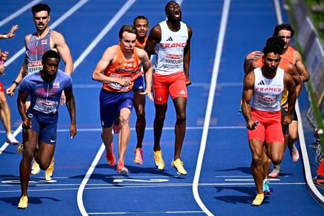 European Athletics Championships Birmingham 2026 - day 5 BIRMINGHAM, ENGLAND - AUGUST 14 : Manounou Predea (FRA), Moudio Priso Benoît (FRA) in action during the 4x400 Relay Men Round 1 Heat 2 on day 5 of the Birmingham 2026 European Athletics Championships on August 14, 2026 in Birmingham, England, 14 08 2026 Birmingham ENGLAND  Copyright: xTomasxSiskx