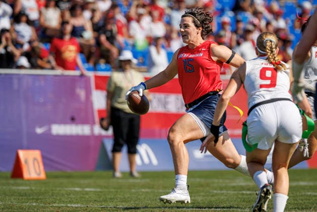 Great Britain (GBR) vs. Austria (AUT), Day 2 Women at IFAF Flag Football Championships Düsseldorf 2026, 14.08.2026 Duesseldorf, Germany - Aug. 14, 2026: Emily Anne Kemp (GBR 15) during the match between Great Britain (GBR) vs. Austria (AUT) on the second day of the Women IFAF Flag Football World Championships at the Bezirkssportanlage Duesseldorf Garath *** Great Britain GBR vs. Austria AUT, Day 2 Women s Division at the IFAF Flag Football Championships Düsseldorf 2026, August 14, 2026, Düsseldorf, Germany. Emily Anne Kemp (GBR 15) during the match between Great Britain (GBR) and Austria (AUT) on the second day of the Women’s IFAF Flag Football World Championships at the Bezirkssportanlage Düsseldorf Garath Copyright: xBEAUTIFULxSPORTS B.Hoffmannx