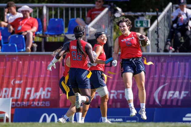 Great Britain (GBR) vs. Austria (AUT), Day 2 Women at IFAF Flag Football Championships Düsseldorf 2026, 14.08.2026 Duesseldorf, Germany - Aug. 14, 2026: Emily Anne Kemp (GBR 15) during the match between Great Britain (GBR) vs. Austria (AUT) on the second day of the Women IFAF Flag Football World Championships at the Bezirkssportanlage Duesseldorf Garath *** Great Britain GBR vs. Austria AUT, Day 2 Women s Division at the IFAF Flag Football Championships Düsseldorf 2026, August 14, 2026, Düsseldorf, Germany. Emily Anne Kemp (GBR 15) during the match between Great Britain (GBR) and Austria (AUT) on the second day of the Women’s IFAF Flag Football World Championships at the Bezirkssportanlage Düsseldorf Garath Copyright: xBEAUTIFULxSPORTS B.Hoffmannx