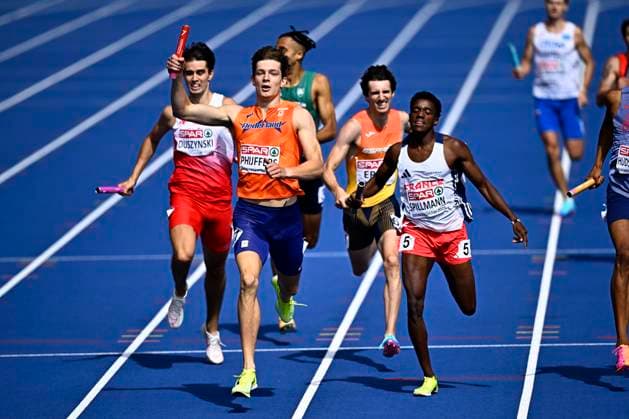 European Athletics Championships Birmingham 2026 - day 5 BIRMINGHAM, ENGLAND - AUGUST 14 : Phijffers Jonas (NED), Spillmann Yann (FRA) in action during the 4x400 Relay Men Round 1 Heat 2 on day 5 of the Birmingham 2026 European Athletics Championships on August 14, 2026 in Birmingham, England, 14 08 2026 Birmingham ENGLAND  Copyright: xTomasxSiskx