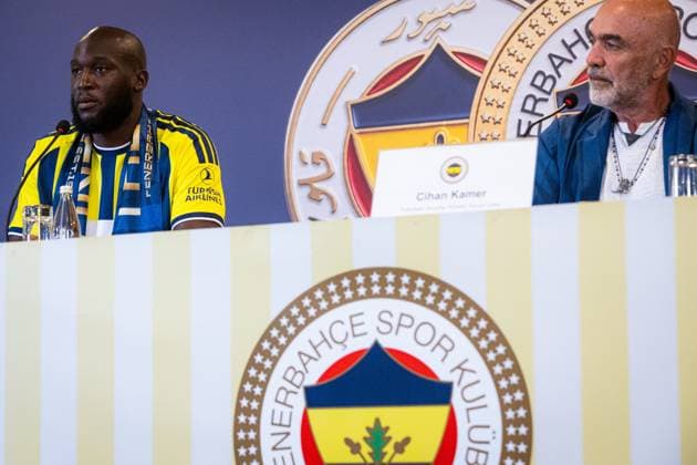Belgian Romelu Lukaku pictured at a press moment for the signing of his new contract with the Turkish Süper Lig team Fenerbahce SK in Istanbul, Turkey on Friday 14 August 2026. Lukaku signed a deal for one year, with the option to extend the contract. The Turkish team payed 6 million euro for the attacker, who made a transfer from the Italian SSC Napoli. BURAK BASTURK BurakxBasturk  x0864077273stx