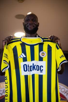 Belgian Romelu Lukaku pictured at a press moment for the signing of his new contract with the Turkish Süper Lig team Fenerbahce SK in Istanbul, Turkey on Friday 14 August 2026. Lukaku signed a deal for one year, with the option to extend the contract. The Turkish team payed 6 million euro for the attacker, who made a transfer from the Italian SSC Napoli. BURAK BASTURK BurakxBasturk  x0864077293stx