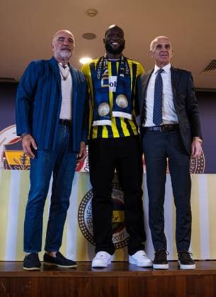 Belgian Romelu Lukaku pictured at a press moment for the signing of his new contract with the Turkish Süper Lig team Fenerbahce SK in Istanbul, Turkey on Friday 14 August 2026. Lukaku signed a deal for one year, with the option to extend the contract. The Turkish team payed 6 million euro for the attacker, who made a transfer from the Italian SSC Napoli. BURAK BASTURK BurakxBasturk  x0864077351stx