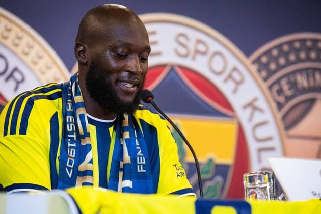 Belgian Romelu Lukaku pictured at a press moment for the signing of his new contract with the Turkish Süper Lig team Fenerbahce SK in Istanbul, Turkey on Friday 14 August 2026. Lukaku signed a deal for one year, with the option to extend the contract. The Turkish team payed 6 million euro for the attacker, who made a transfer from the Italian SSC Napoli. BURAK BASTURK BurakxBasturk  x0864077361stx