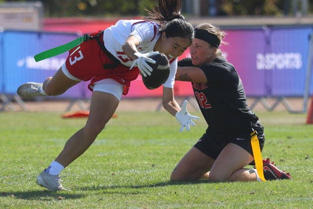 Yui Watanabe (Japan, 13) runs with the ball, IFAF Flag Football World Championships, Day 1, 13.08.2026, Photo: PFA Klaus Sack Düsseldorf-Garath Flag Football Complex Deutschland Copyright: xPFA KlausxSackx