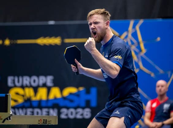 MALMÖ 2026-08-14 Sweden s Elias Ranefur celebrates after scoring a point against Tomislav Pucar of Croatia in the quarterfinals of the men s singles at the Europe Smash Sweden 2026 Table tennis, Tischtennis tournament at Baltiska Hallen in S Malmö, Sweden, on August 14, 2026. MALMÖ SWEDEN x50090x *** MALMÖ, August 14, 2026 — Sweden’s Elias Ranefur celebrates after scoring a point against Tomislav Pucar of Croatia in the quarterfinals of the men’s singles at the Europe Smash Sweden 2026 table tennis tournament at Baltiska Hallen in Malmö, Sweden, on August 14, 2026 MALMÖ SWEDEN x50090x  Copyright: xJohanxNilssonx xTTx EUROPE SMASH SWEDEN 2026