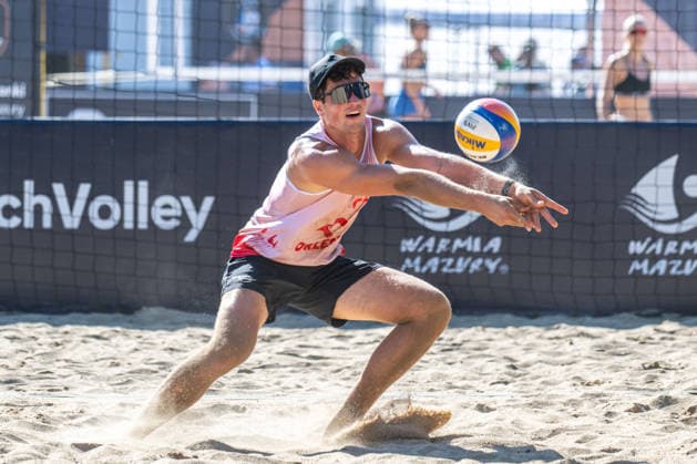 STARE JABLONKI, POLEN - AUGUST 14: Sven Winter (Player 2, GER) during the European Championships Beach volleyball, Beachvolleyball at Stare Jablonki on August 14, 2026 in Stare Jablonki, Polen. Polen Copyright: xPeterxWeberx