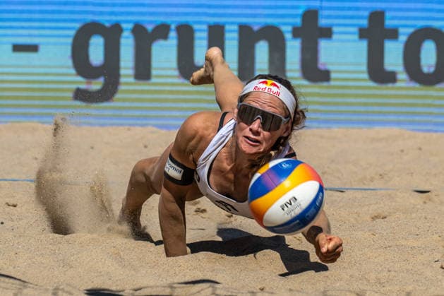 STARE JABLONKI, POLEN - AUGUST 14: Cinja Tillmann (Player 2, GER) during the European Championships Beach volleyball, Beachvolleyball at Stare Jablonki on August 14, 2026 in Stare Jablonki, Polen. Polen Copyright: xPeterxWeberx